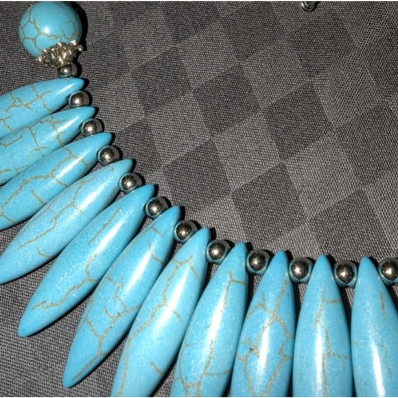 Necklace Vacay Jewelry Blue Malachite Natural Stone Tribal Bohemian Boho Style - Picture 6 of 10